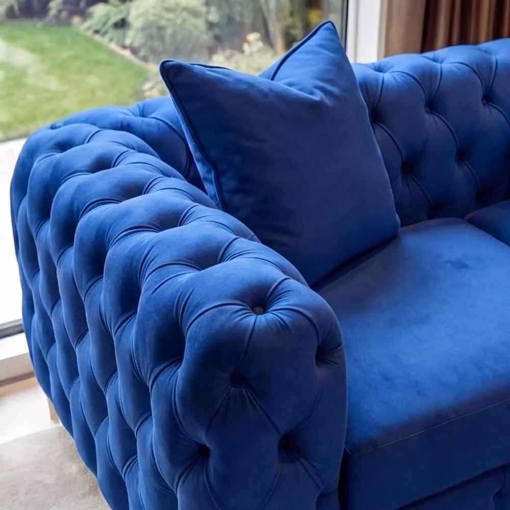 Sofaya Monaco 5 Seater Chesterfield Corner Sofa in Blue Velvet with Chaise, W: 220 cm, D: 70 cm – 2