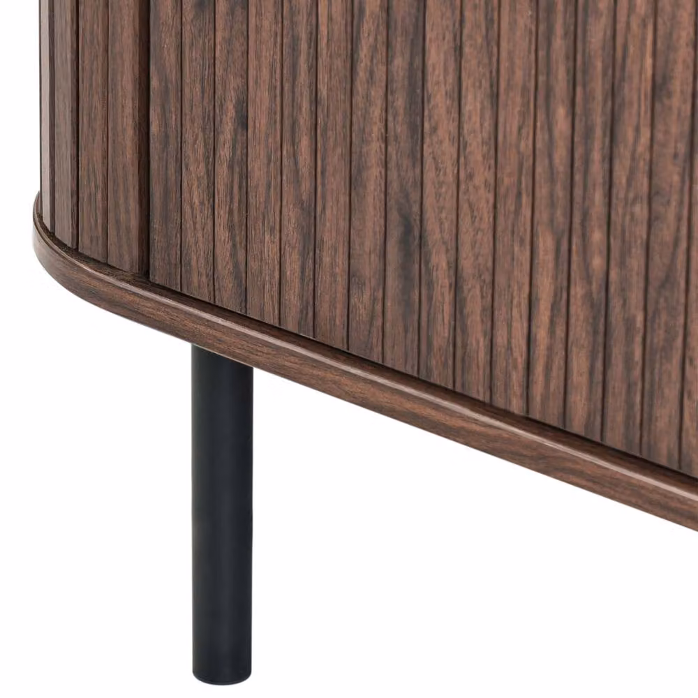 Wyld and Coco Retro Sliding Sideboard in Dark Brown with Black Legs and Pine Handles, W/D/H: 120 x 40 x 80 cm – 5