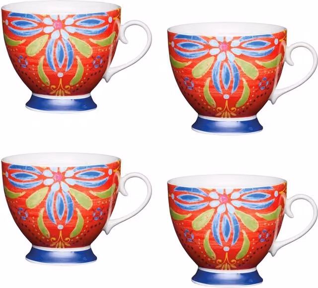 KitchenCraft Set of 4 Red Bone China Moroccan Footed Mugs
