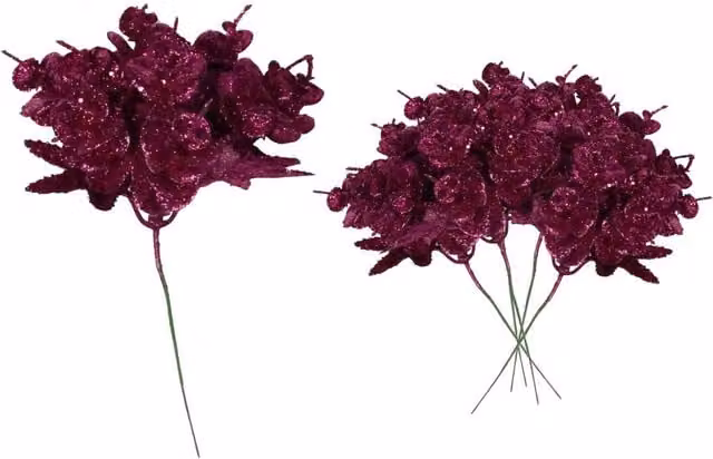 Shatchi Purple Glitter Eucalyptus and Maple Leaf Floral Picks, 12 Pack, Height: 17 cm – 1