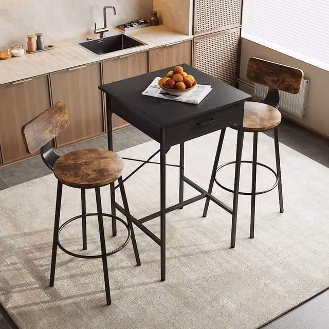 Living and Home Modern Square Tall Cafe Bar Table in Matt Black Metal – 1
