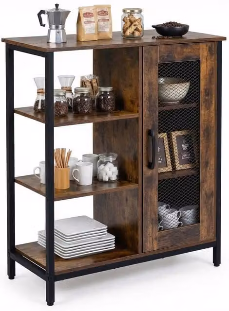 Gymax Modern Brown Sideboard Storage Cabinet with Adjustable Shelves