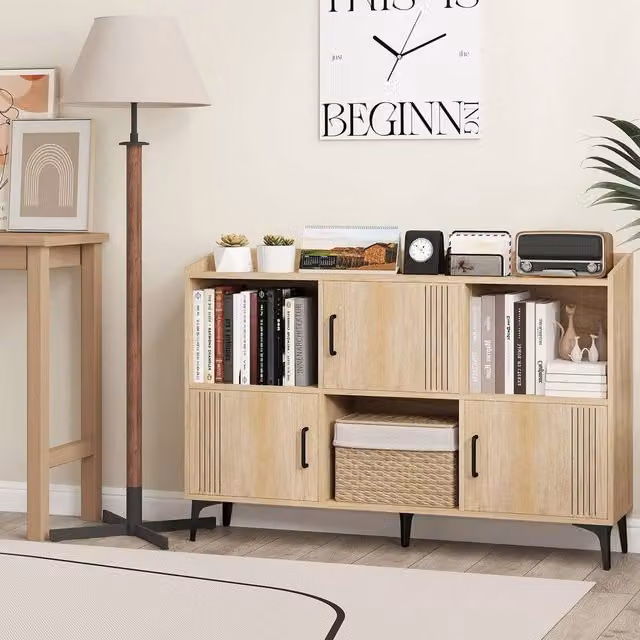 FORGEVIO Sideboard Storage Cabinet and Freestanding Display Cabinet in Light Oak – 1