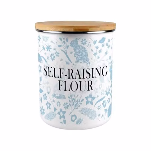 Purely Home Blue Rabbits Self-Raising Flour Canister, 2.7 l Enamel Kitchen Storage Tin