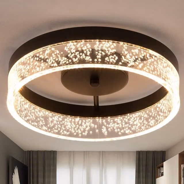 Garwarm Black Circular LED Flush Mount Ceiling Light, Diameter: 25.59 cm