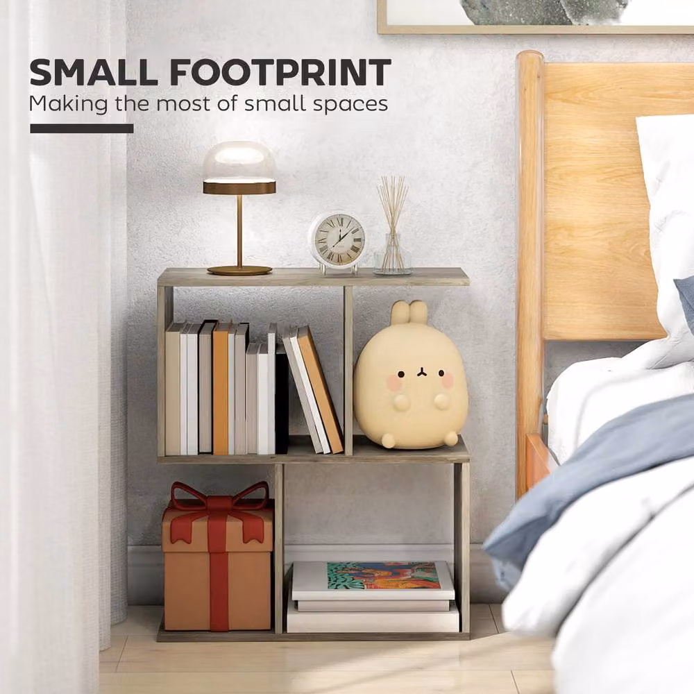 HOMCOM Modern Grey Side Table with Storage Shelves – 3