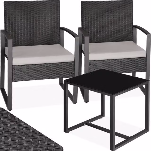 Tectake Granada Rattan Garden Bistro Set with 2 Chairs and 1 Table in Grey