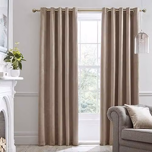 Laurence Llewelyn-Bowen J Rosenthal & Son Brown and Beige Velvet Blackout Eyelet Curtains, W: 229 cm, H: 229 cm