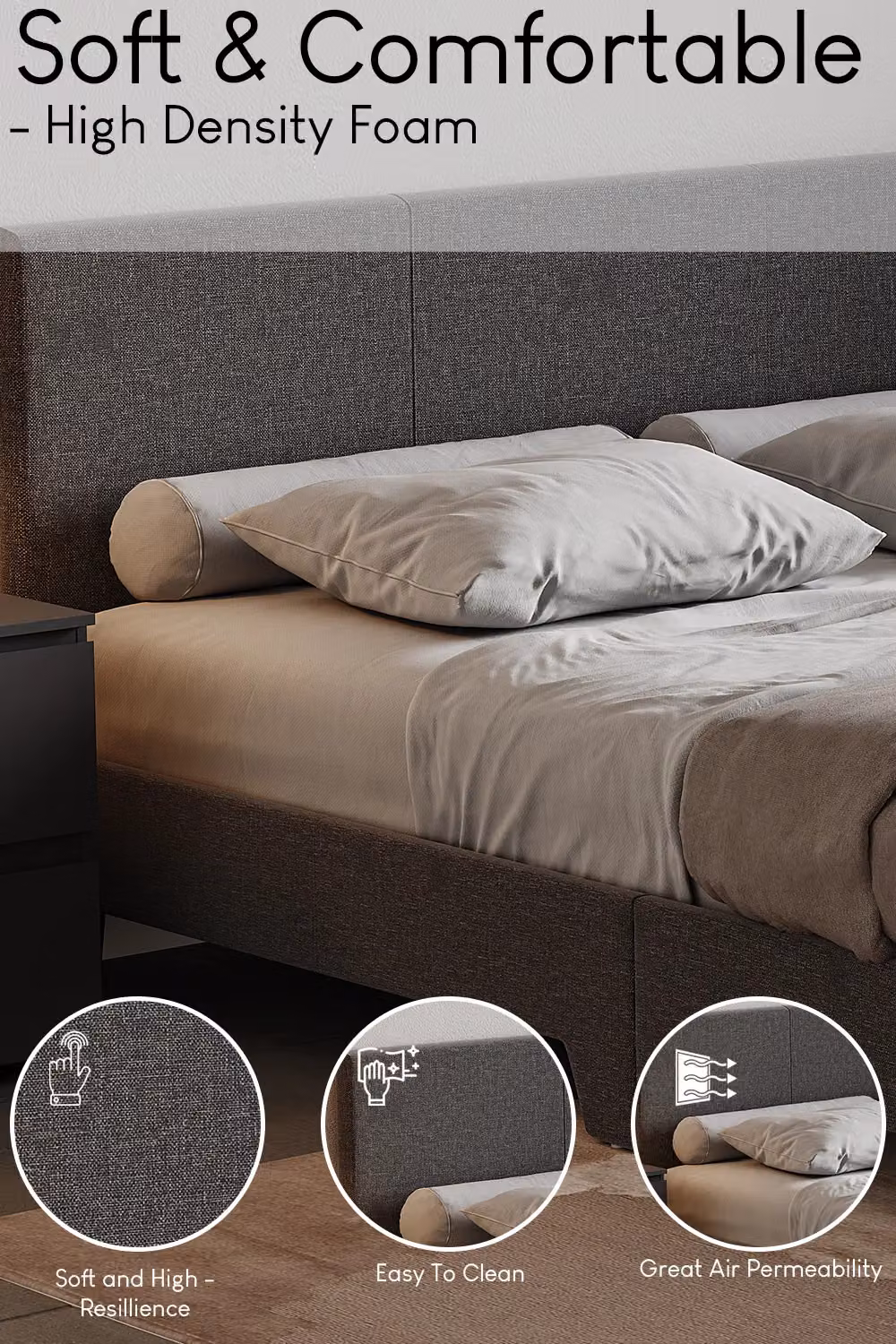 Vida Designs Victoria Double Bed Frame in Dark Grey Velvet Fabric with Storage W/D/H: 140 x 200 cm – 4