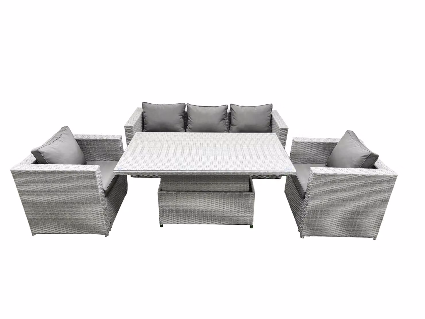 Fimous Rattan Garden Furniture Set with Height Adjustable Lifting Table and 2 Armchairs in Light Grey – 2