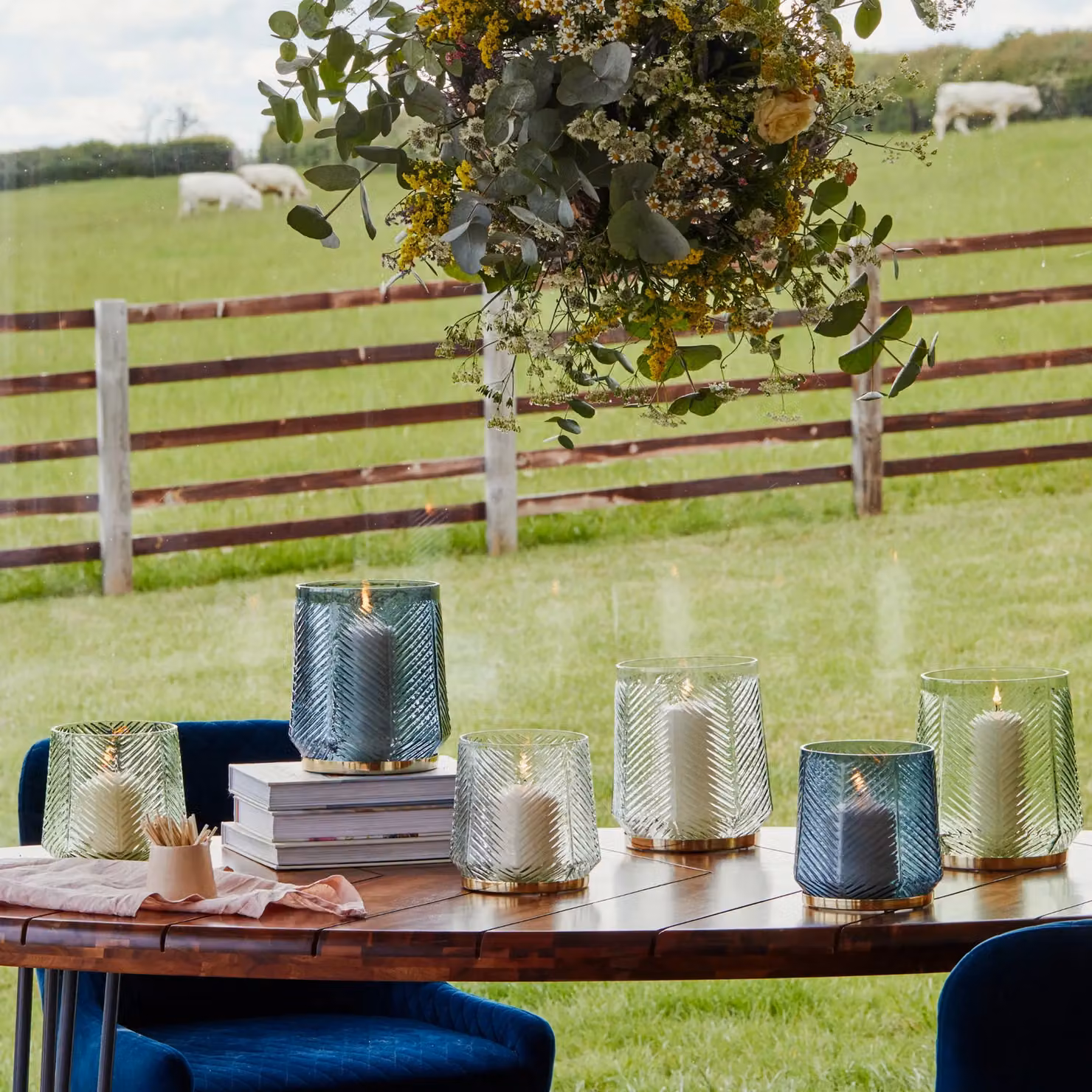 Ivyline Elm Embossed Glass Votive Candle Holder in Pale Blue, H: 20 cm – 2