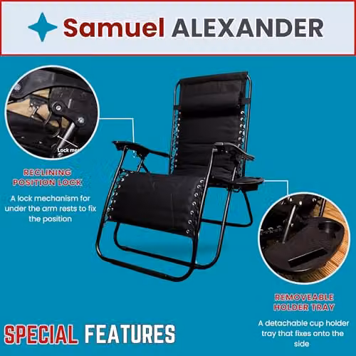 Samuel ALEXANDER Luxury Padded Multi Position Zero Gravity Garden Relaxer Chair Lounger in Black – 4