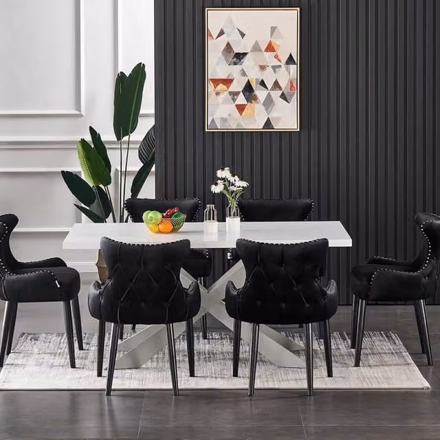 Life Interiors Oxford Duke LUX Dining Set with Rectangular Table and 6 Black Chairs