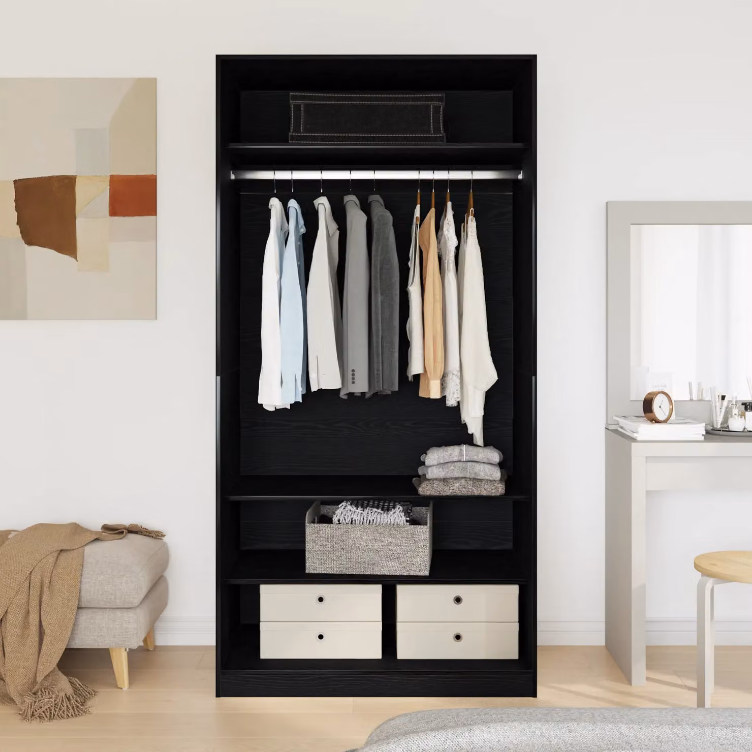Berkfield Home Black Modern Wardrobe with Hinged Doors and Integrated Drawers, W/D/H: 100 x 50 x 200 cm – 2