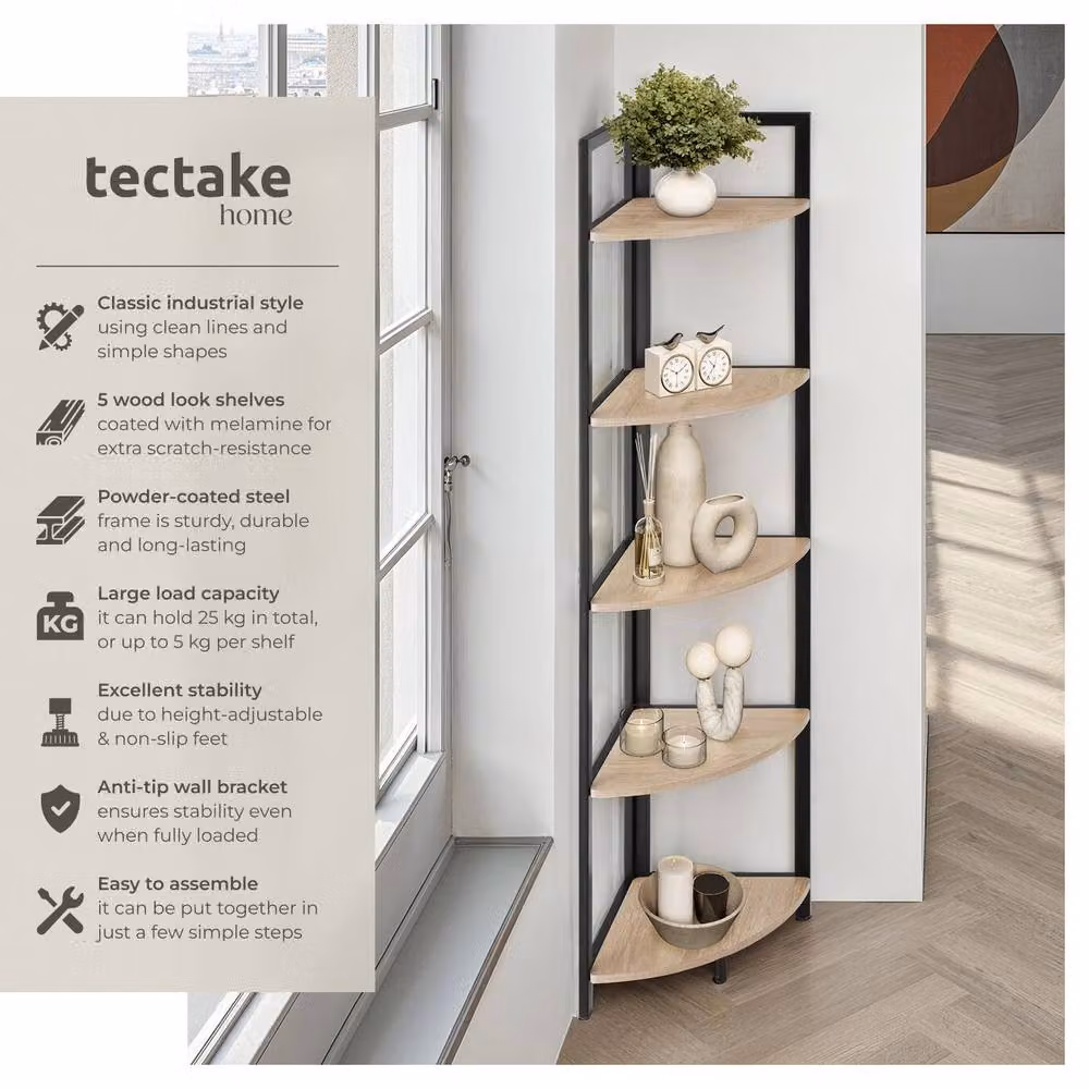 tectake Castlebar 5 Tier Corner Shelving Unit in Light Brown – 2