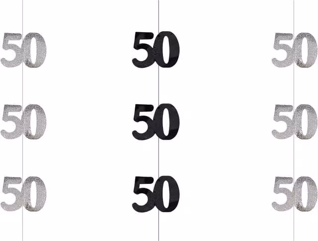 Shatchi 50th Birthday Hanging Pennant String in Black and Silver