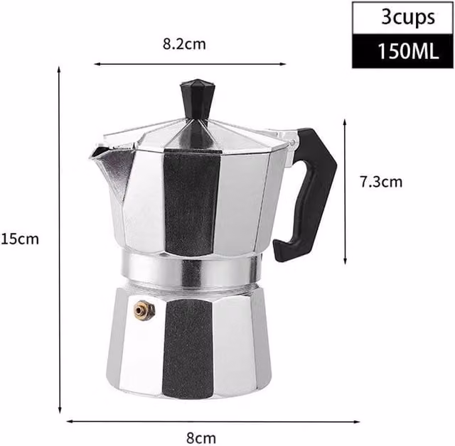 PAWNORA Italian Mocha Pot Aluminum Octagonal Coffee Maker, Silver, 150ml – 1