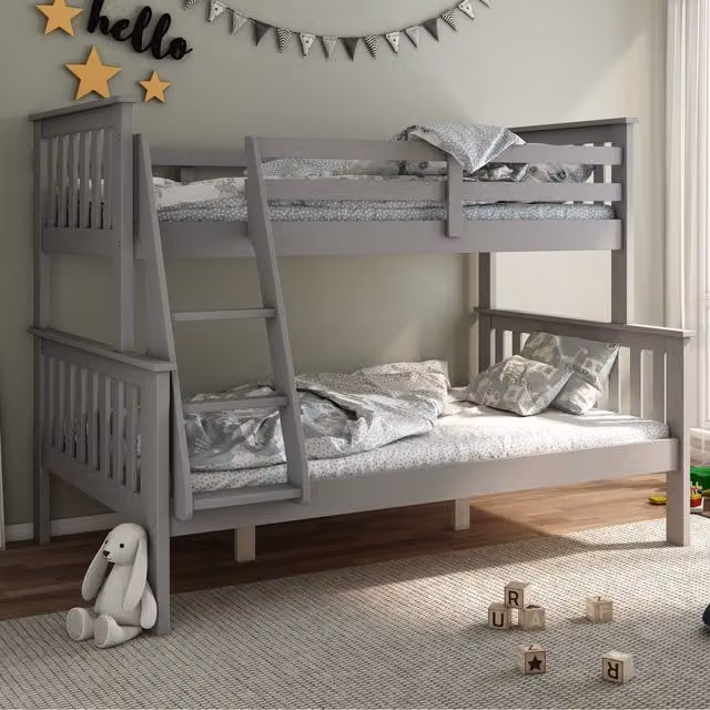 Bedmaster Carra Grey Triple Sleeper Bunk Bed with Orthopaedic Spring Mattresses