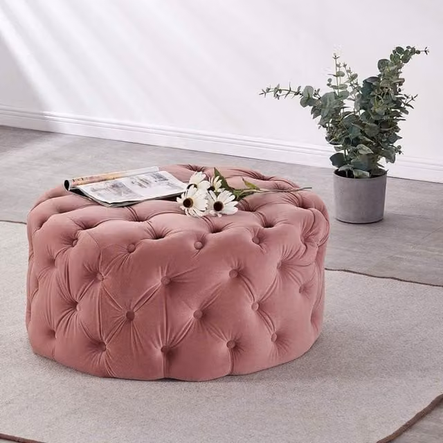 Life Interiors Melia Round LUX Velvet Pouffe in Pink
