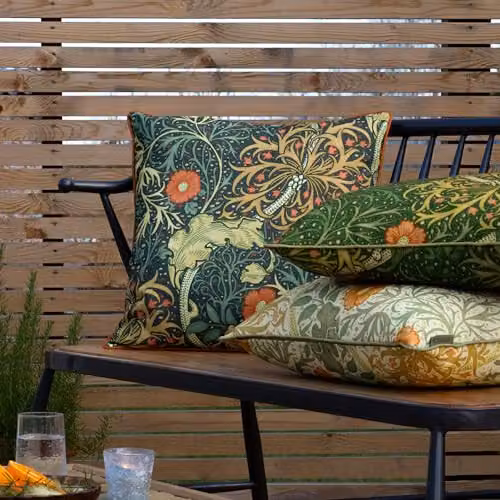 Morris & Co. Seaweed Printed Piped Outdoor Filled Cushion, Stone Sunflower, W/D/H: 50 x 50 x 50 cm – 3