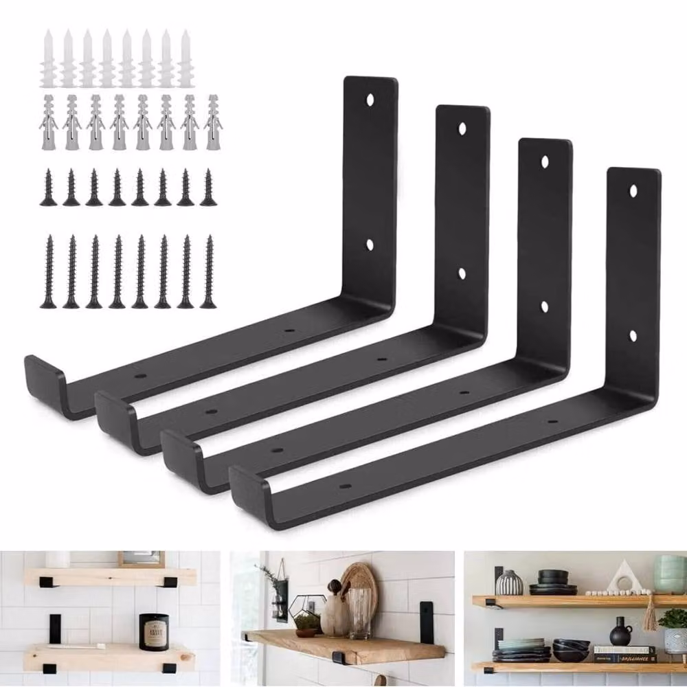 PAWNORA 8 Pack Heavy Duty Solid Steel Shelf Brackets in Matt Black – 3