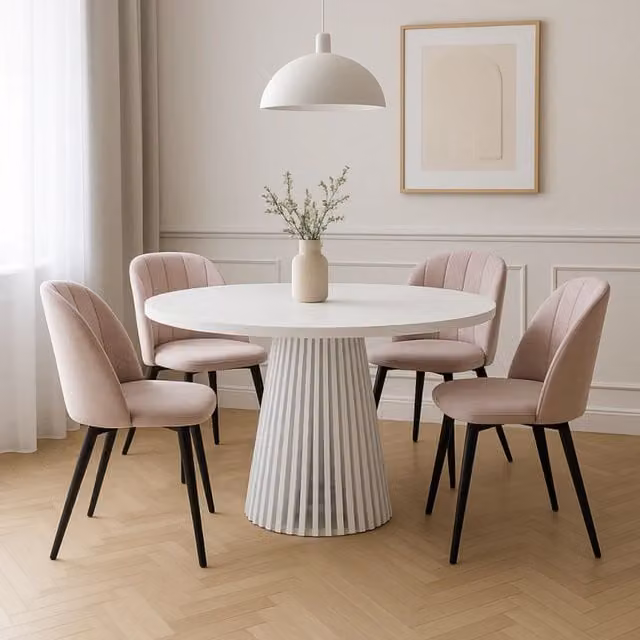 Heze Furniture Ruston Modern Round Extendable Dining Table in White, W/D/H: 100 x 100 x 77 cm