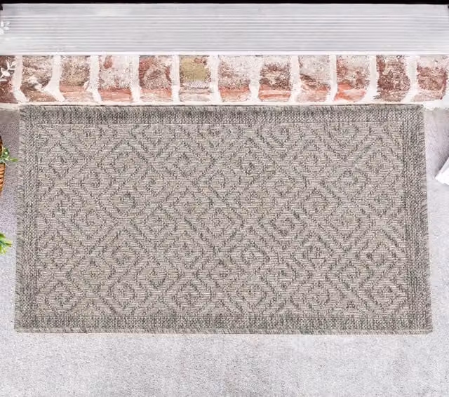 Desire Rugs Modern Harper Greek Key Geometric Outdoor-Indoor Waterproof Rug, Silver/Grey, W: 50 cm, L: 80 cm