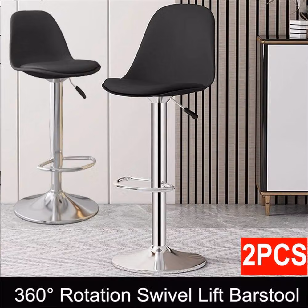 Nordara Set of 2 Black Adjustable Height Swivel Bar Stools with Gas Lift and Matt Metal Finish – 3