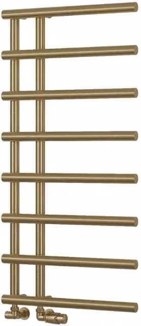 Bathroom Kingdom Matera Brushed Brass Designer Heated Towel Rail, Gold, H: 99.8 cm, W: 50.0 cm