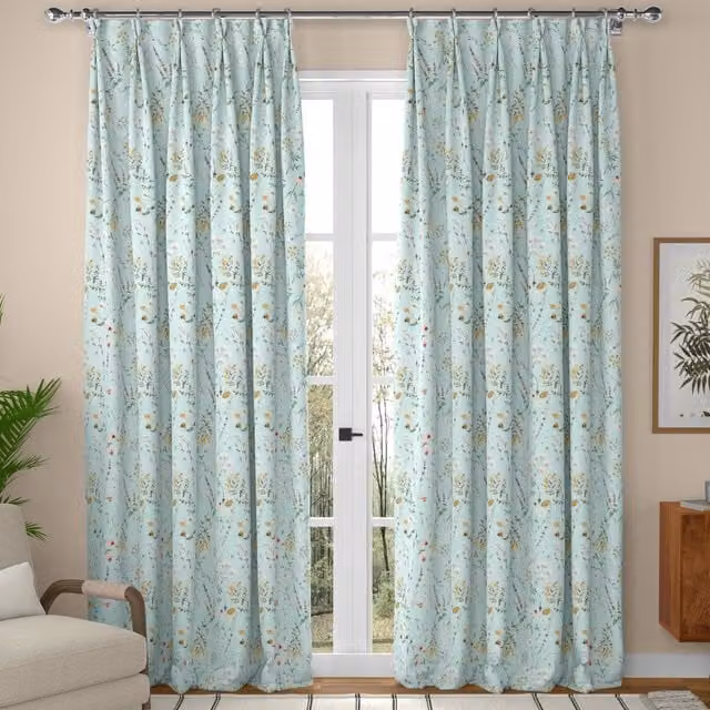 ANTE DECOR Chloe Made To Measure Blue Floral Blackout Cotton Fabric Panel Curtains