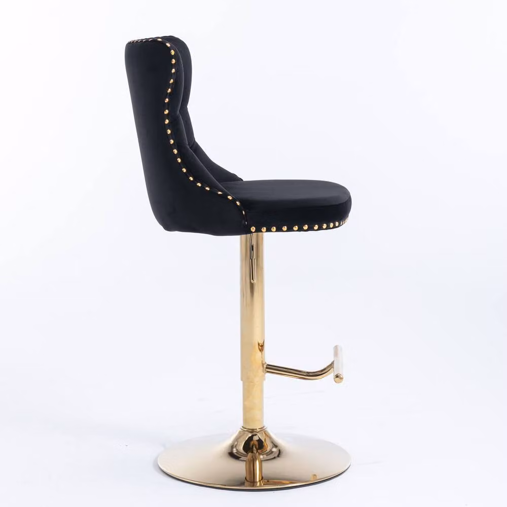 Modern Home Touch Set of 6 Luxury Black Velvet Swivel Bar Stools with Gold Metal Bases – 4
