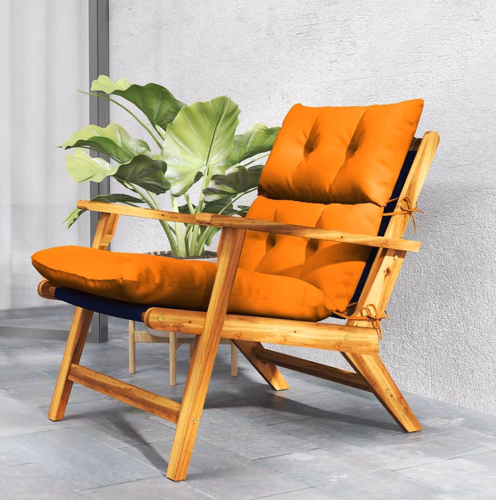 STILVORA Orange Rectangular Garden Seat Cushion with Tie Fastenings, W: 115 cm, D: 56 cm – 3