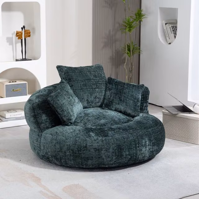 Aosom UK Green Lazy Sofa Bean Bag Chair with 3 Pillows and Shredded Memory Foam Filling, W/D/H: 108 x 108 x 52 cm – 1