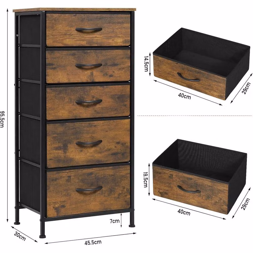 NESTLUNE 5 Drawer Chest of Drawers and Bedside Cabinet in Black, W/D/H: 100 x 15 x 15 cm – 2