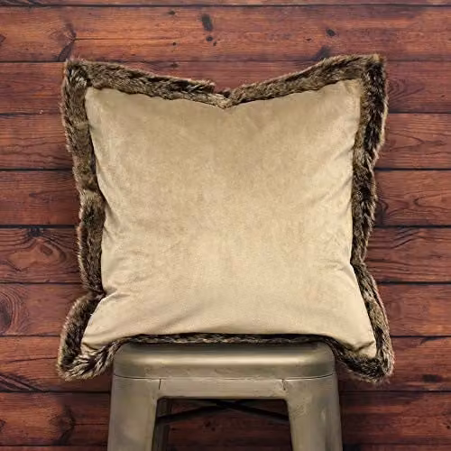 Paoletti Kiruna Square Velvet Cushion with Faux Fur Trim in Beige, W/D/H: 45 x 45 x 45 cm – 2