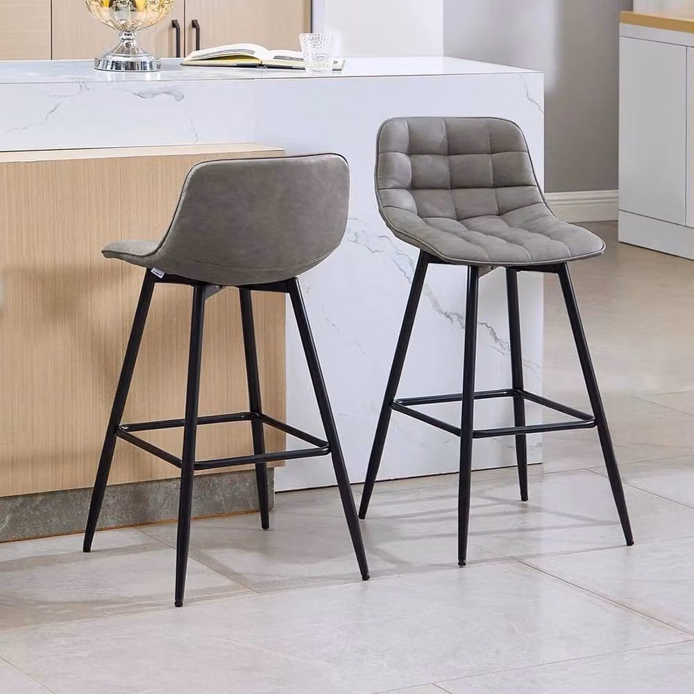 FORGEVIO Set of 2 Modern Dark Grey Synthetic Leather and Metal Bar Stools for Kitchen and Pubs – 3