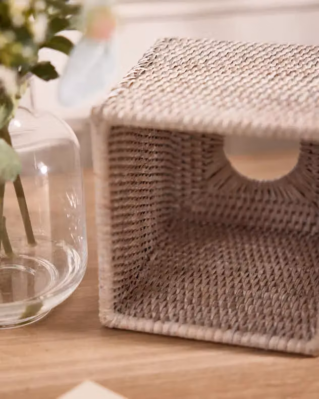 Dibor Traditional Square White Rattan Tissue Box Cover in Natural Sand – 2