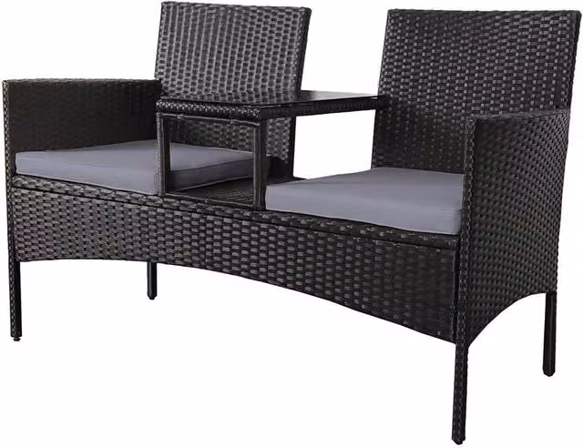 FORGEVIO Modern Garden Companion Love Seat Chair with Black Base and Grey Cushions