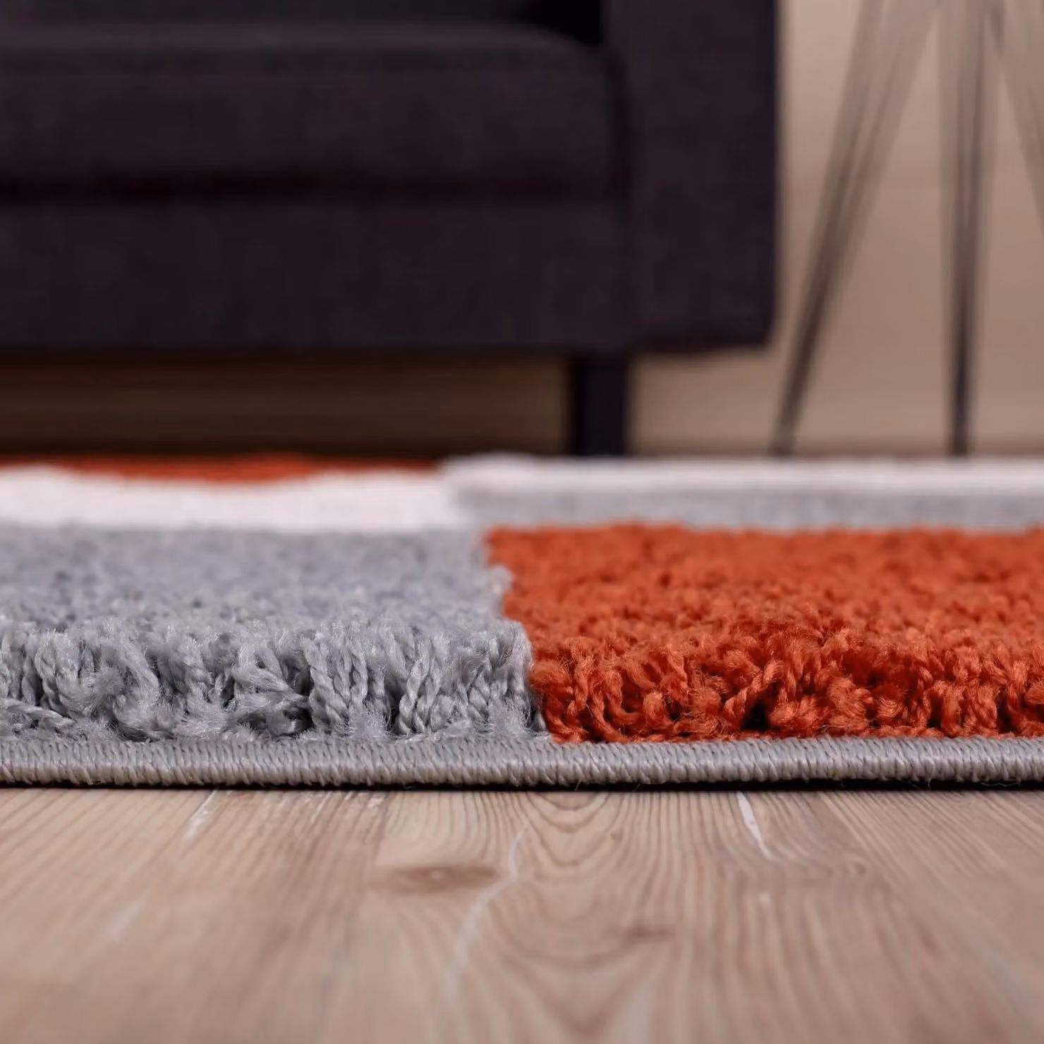 THE RUGS Soft Check High Pile Shaggy Rug, Terracotta, W/D/H: 80 x 300 x 3 cm – 6