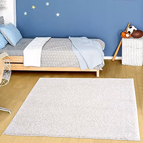 THE RUGS White Plain Soft High Pile Shaggy Square Rug, W/D: 120 x 120 cm – 1