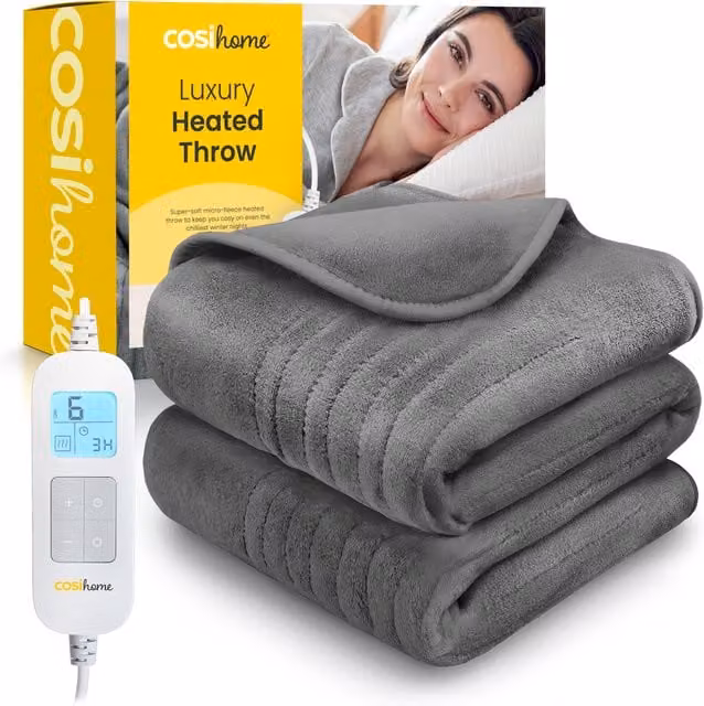 Cosi Home Grey Fleece Electric Heated Throw