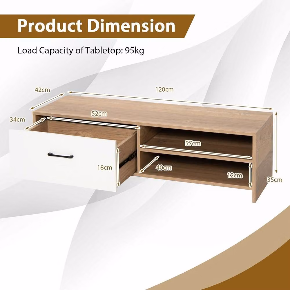 Kelvenix Modern Wooden TV Stand in Brown with 2 Open Shelves for up to 55 Inch TVs, W: 120 cm x D: 35 cm x H: 40 cm – 2