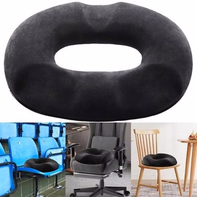 NESTLUNE Black Memory Foam Donut Ring Ergonomic Seat Cushion, W/D/H: 120 x 135 x 8 cm