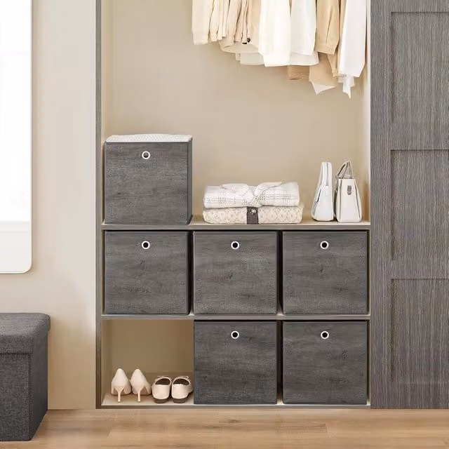 SONGMICS Large Storage Cube Set in Grey, Foldable Oxford Fabric Organisers with Handles