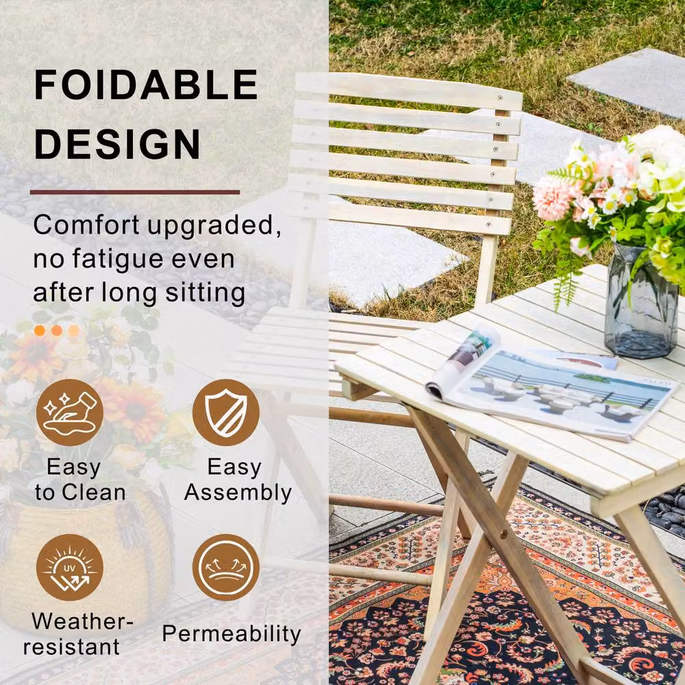 Direct Wicker Acacia Wood 2 Seater Square Bistro Set in Beige – 3