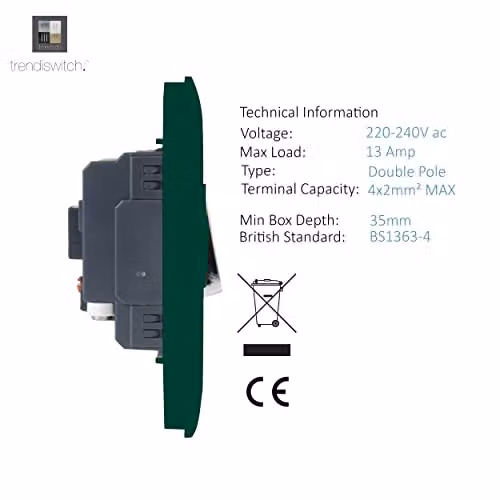 Trendi Switch Single 13 Amp Fused Spur with Flex Outlet in Dark Forest Green – 3