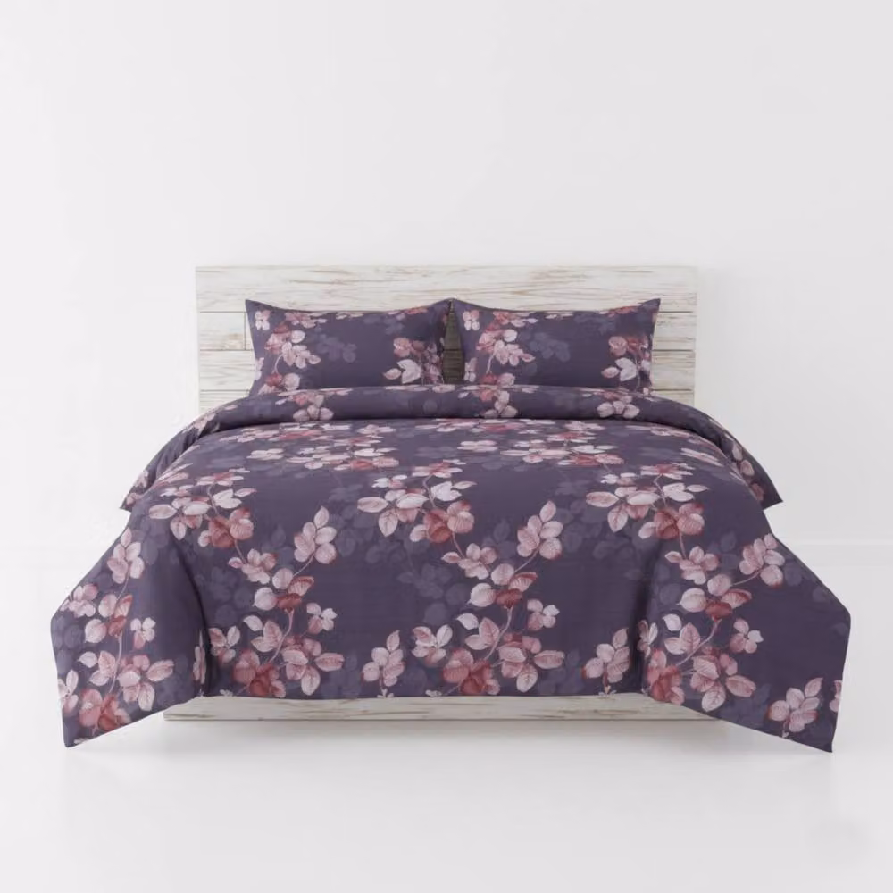 Snug City Bloomy Single Bedding Set with Duvet Cover, Pillowcase and Fitted Sheet in Purple Floral Microfibre – 3