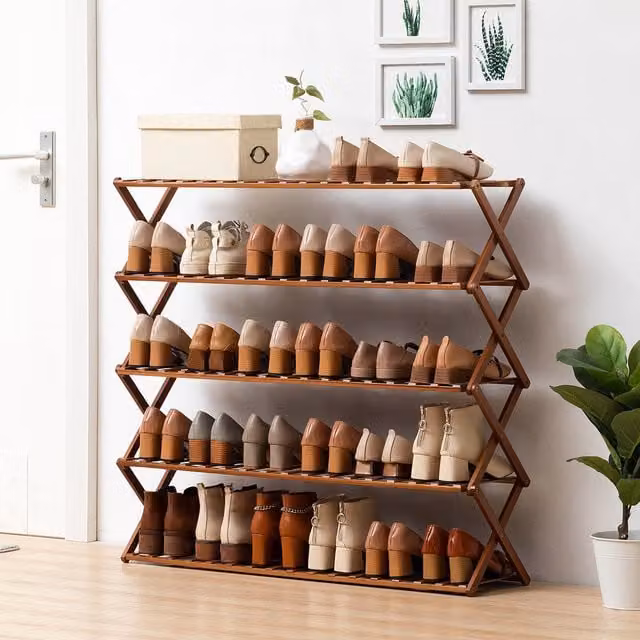 Livingandhome Brown Bamboo Shoe Rack