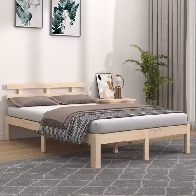 Berkfield Home Solid Wood Pine Bed Frame in Brown, W: 140 cm, D: 200 cm