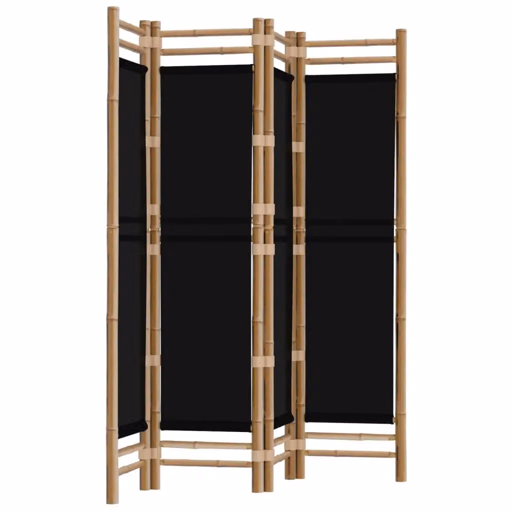 Berkfield Home 4-Panel Folding Room Divider in Black Bamboo and Canvas, 160 cm – 2